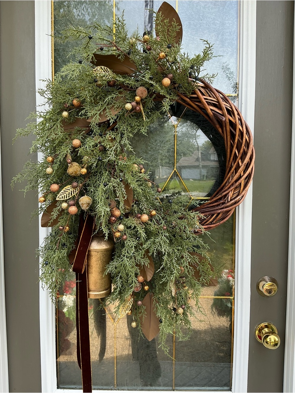 Holiday Greenery Wreath with Gold Accents